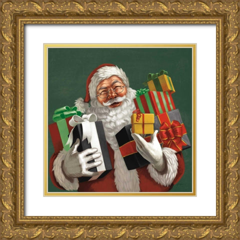 Holiday Santa IV Dark Green Gold Ornate Wood Framed Art Print with Double Matting by Penner, Janelle