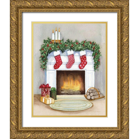 Night Before Christmas V No Cat Gray Crop Gold Ornate Wood Framed Art Print with Double Matting by McKenna, Kathleen Parr