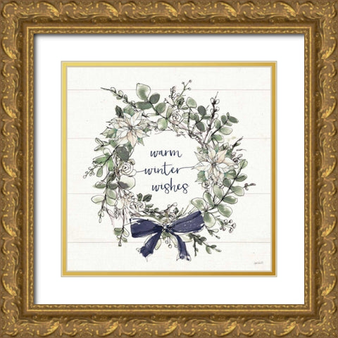 Modern Farmhouse VII Christmas Navy Bow Gold Ornate Wood Framed Art Print with Double Matting by Tavoletti, Anne