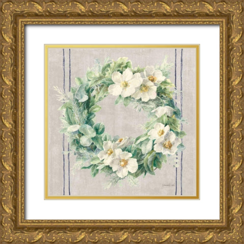 Floursack Holiday Wreath Gold Ornate Wood Framed Art Print with Double Matting by Nai, Danhui