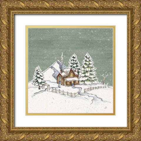 Holiday Toile Cabin Neutral Crop Gold Ornate Wood Framed Art Print with Double Matting by Brissonnet, Daphne