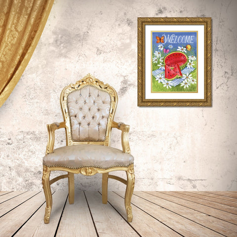 Summertime Welcome Gold Ornate Wood Framed Art Print with Double Matting by McKenna, Kathleen Parr