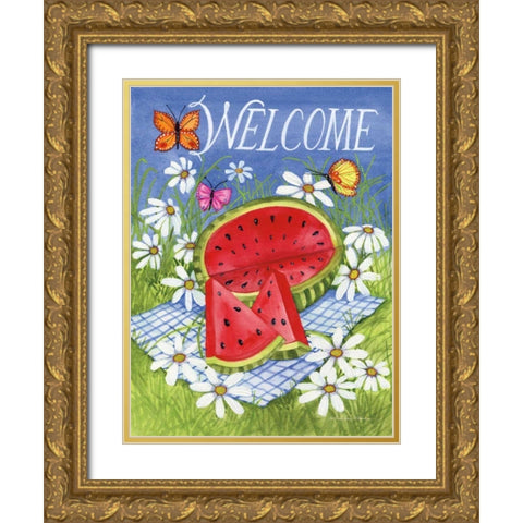Summertime Welcome Gold Ornate Wood Framed Art Print with Double Matting by McKenna, Kathleen Parr