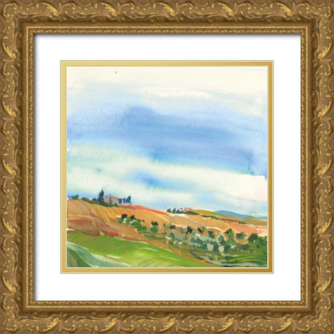 Tuscan Fields Gold Ornate Wood Framed Art Print with Double Matting by Rice, Kristy