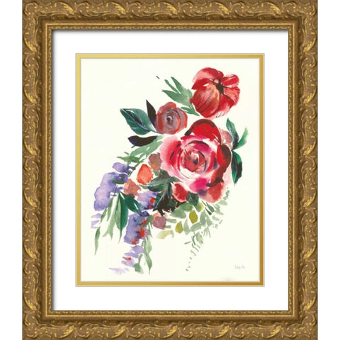 Autumn Roses Gold Ornate Wood Framed Art Print with Double Matting by Rice, Kristy