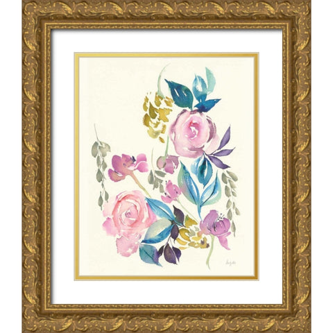 Kristys Roses Gold Ornate Wood Framed Art Print with Double Matting by Rice, Kristy