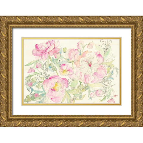 Peony Garden Gold Ornate Wood Framed Art Print with Double Matting by Rice, Kristy
