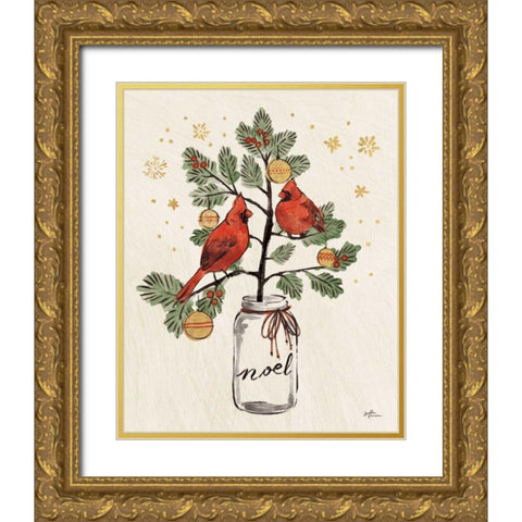 Christmas Lovebirds XIV Noel Gold Ornate Wood Framed Art Print with Double Matting by Penner, Janelle
