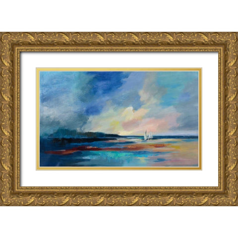 Ultramarine Sea and Sky Gold Ornate Wood Framed Art Print with Double Matting by Vassileva, Silvia