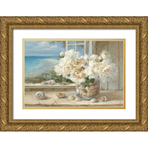 By the Sea Gold Ornate Wood Framed Art Print with Double Matting by Nai, Danhui