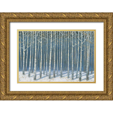 Shimmering Birches Gold Ornate Wood Framed Art Print with Double Matting by Wiens, James