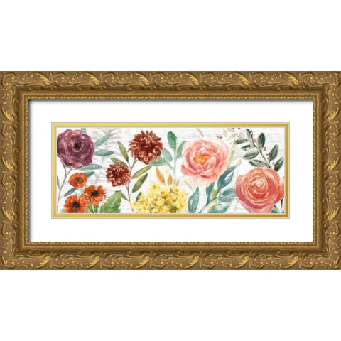 Flower Fest I Panel Gold Ornate Wood Framed Art Print with Double Matting by Urban, Mary