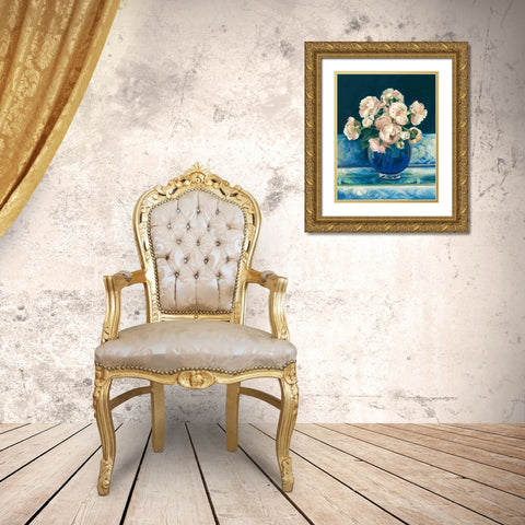 Peonies in Cobalt Vase No Fruit Gold Ornate Wood Framed Art Print with Double Matting by Hageman, Marilyn