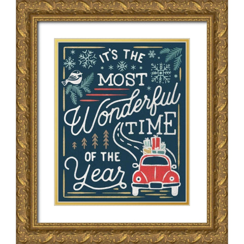 Christmas Adventures V Dark Gold Ornate Wood Framed Art Print with Double Matting by Marshall, Laura