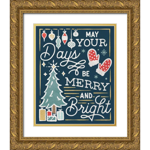 Christmas Adventures VI Dark Gold Ornate Wood Framed Art Print with Double Matting by Marshall, Laura