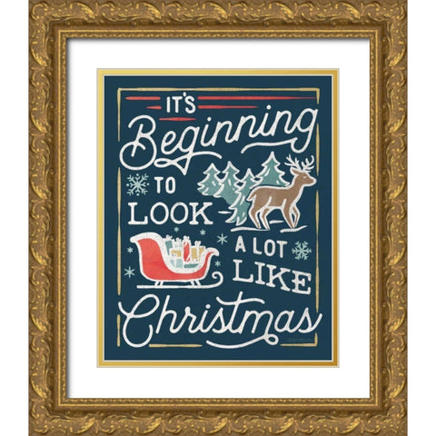 Christmas Adventures VII Dark Gold Ornate Wood Framed Art Print with Double Matting by Marshall, Laura