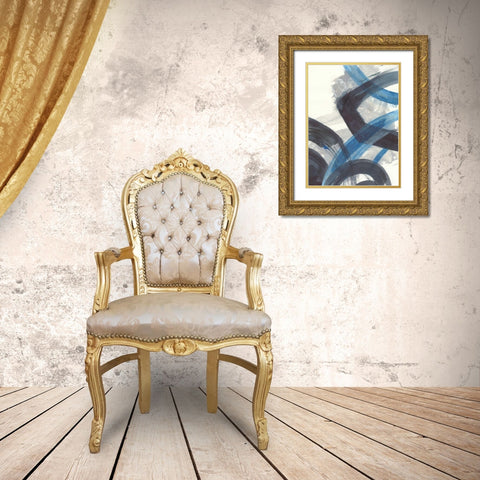 Blue Brushy Abstract I Gold Ornate Wood Framed Art Print with Double Matting by Nai, Danhui