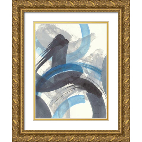 Blue Brushy Abstract II Gold Ornate Wood Framed Art Print with Double Matting by Nai, Danhui