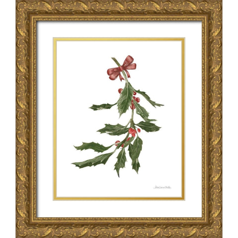 Peace and Joy Holly Gold Ornate Wood Framed Art Print with Double Matting by Miller, Sara Zieve