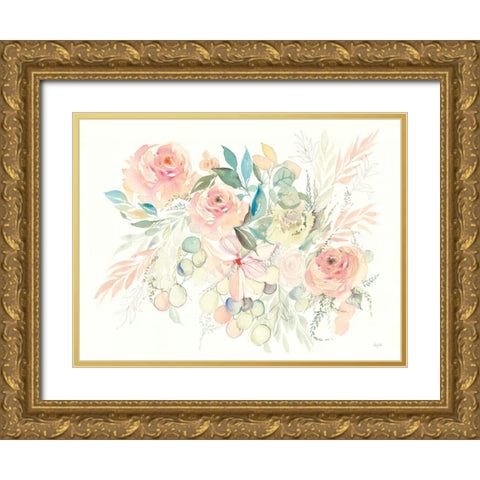 Watercolor Blossom I Gold Ornate Wood Framed Art Print with Double Matting by Rice, Kristy