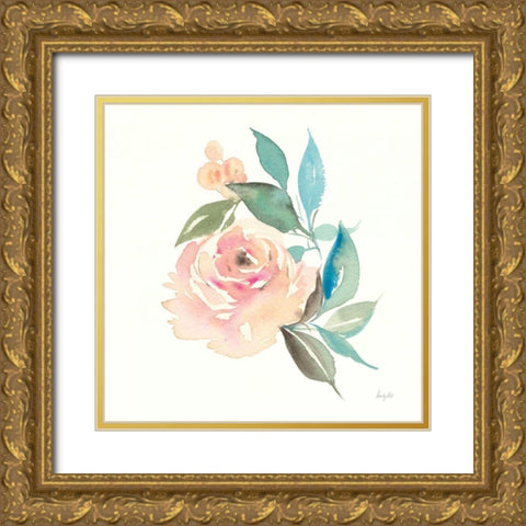 Watercolor Blossom II Gold Ornate Wood Framed Art Print with Double Matting by Rice, Kristy