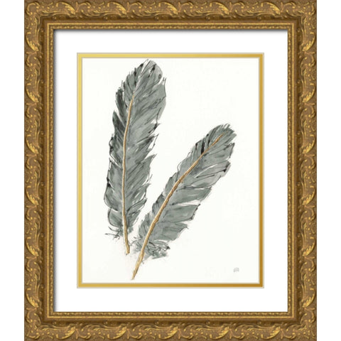 Gold Feathers IV on Grey Gold Ornate Wood Framed Art Print with Double Matting by Paschke, Chris