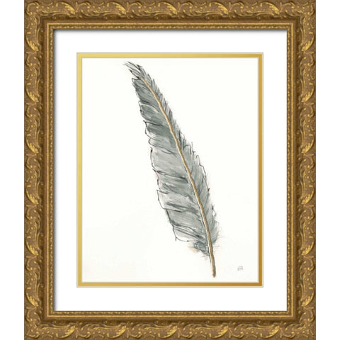 Gold Feathers VI Green Gold Ornate Wood Framed Art Print with Double Matting by Paschke, Chris