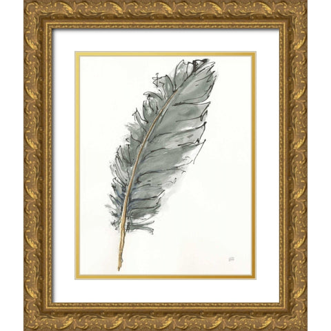 Gold Feathers VII Green Gold Ornate Wood Framed Art Print with Double Matting by Paschke, Chris