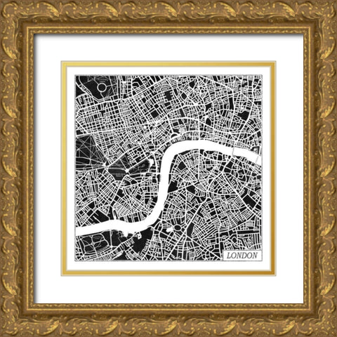 London Map Black Gold Ornate Wood Framed Art Print with Double Matting by Marshall, Laura