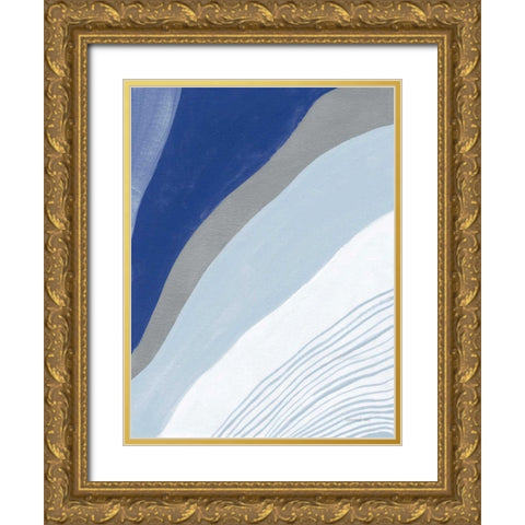 Retro Abstract IV Blue Gold Ornate Wood Framed Art Print with Double Matting by Nai, Danhui