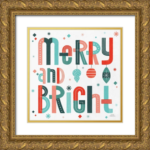 Retro Holiday IV Gold Ornate Wood Framed Art Print with Double Matting by Marshall, Laura