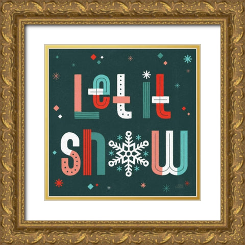 Retro Holiday VI Gold Ornate Wood Framed Art Print with Double Matting by Marshall, Laura