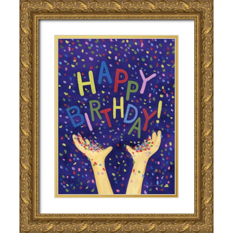 Happy Birthday Hooray Gold Ornate Wood Framed Art Print with Double Matting by McKenna, Kathleen Parr