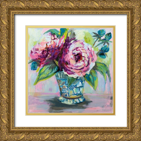 Pink Peonies I Gold Ornate Wood Framed Art Print with Double Matting by Vertentes, Jeanette