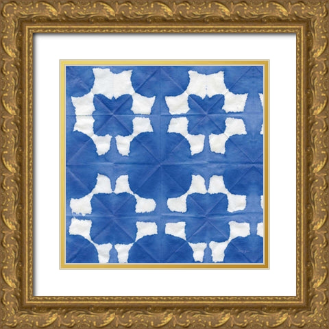 Aquarelle Blue Square II Gold Ornate Wood Framed Art Print with Double Matting by Green, Nancy