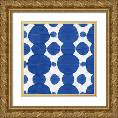 Aquarelle Blue Square IX Gold Ornate Wood Framed Art Print with Double Matting by Green, Nancy