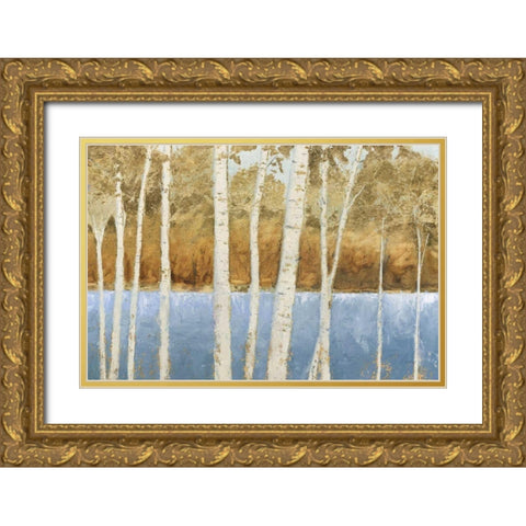 Lakeside Birches Gold Ornate Wood Framed Art Print with Double Matting by Wiens, James