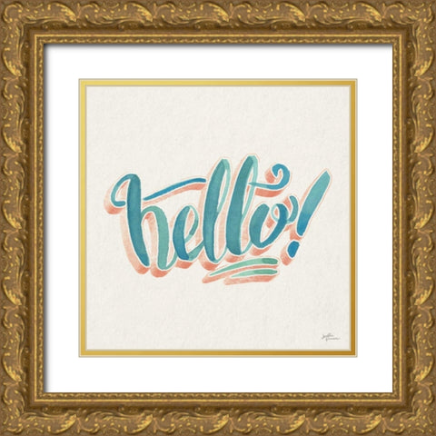 Hello I Gold Ornate Wood Framed Art Print with Double Matting by Penner, Janelle
