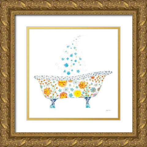 Flower Garden Tub Gold Ornate Wood Framed Art Print with Double Matting by Davis, Joan E.