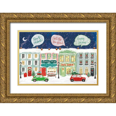 Hometown Holiday I Gold Ornate Wood Framed Art Print with Double Matting by Charron, Veronique