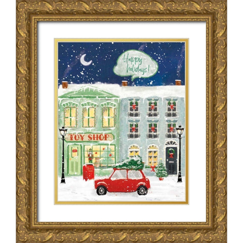 Hometown Holiday III Gold Ornate Wood Framed Art Print with Double Matting by Charron, Veronique