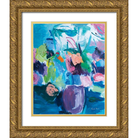 Plum Floral Abstract Gold Ornate Wood Framed Art Print with Double Matting by Zaman, Farida