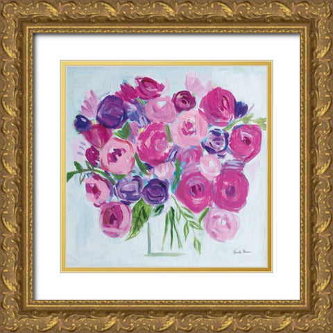 Roses are Pink Gold Ornate Wood Framed Art Print with Double Matting by Zaman, Farida