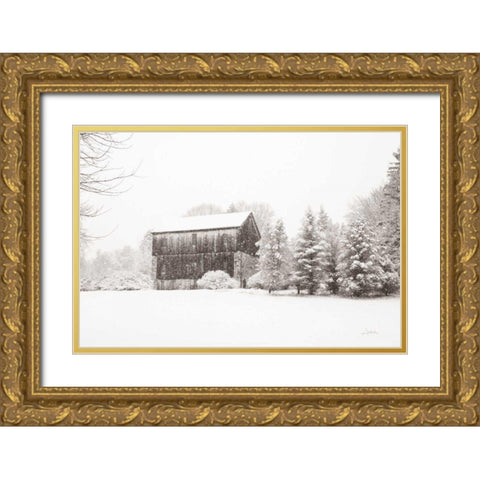 First Snow BW Crop Gold Ornate Wood Framed Art Print with Double Matting by Aledanda