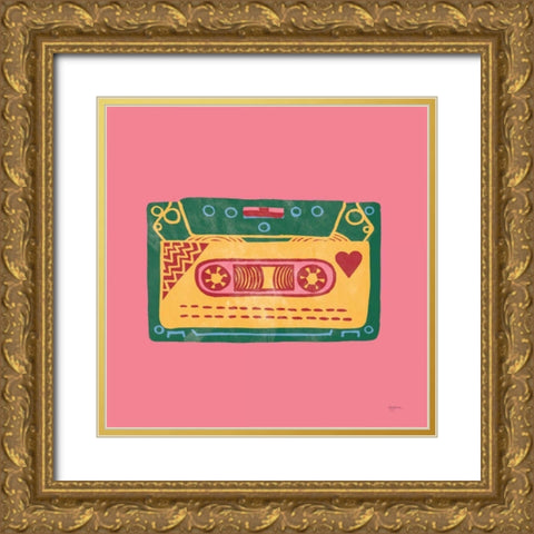 Retro Cassette No Words Dark Gold Ornate Wood Framed Art Print with Double Matting by Urban, Mary