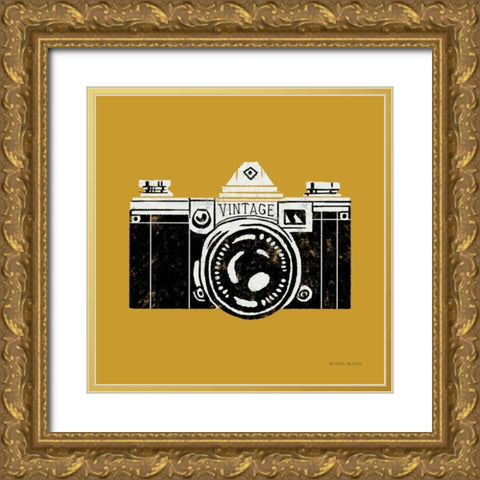 Vintage Camera Yellow Gold Ornate Wood Framed Art Print with Double Matting by Mullan, Michael