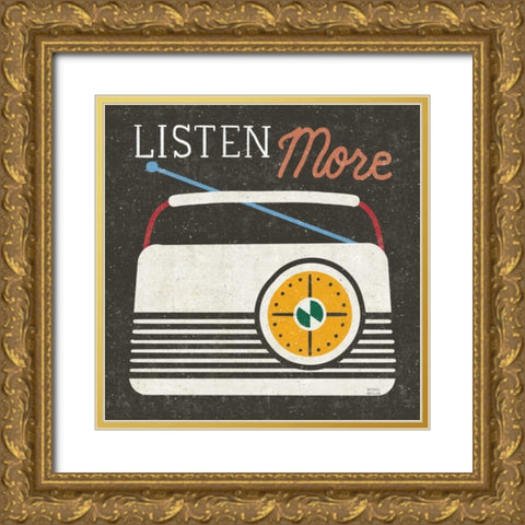Retro Desktop Radio v2 Gold Ornate Wood Framed Art Print with Double Matting by Mullan, Michael