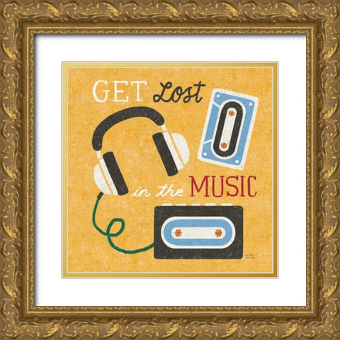 Retro Desktop Headphones v2 Gold Ornate Wood Framed Art Print with Double Matting by Mullan, Michael