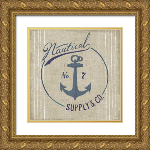 Floursack Nautical IX Burlap Gold Ornate Wood Framed Art Print with Double Matting by Nai, Danhui