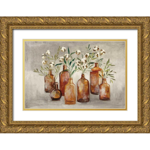 Cotton Still Life I Gray Gold Ornate Wood Framed Art Print with Double Matting by Purinton, Julia